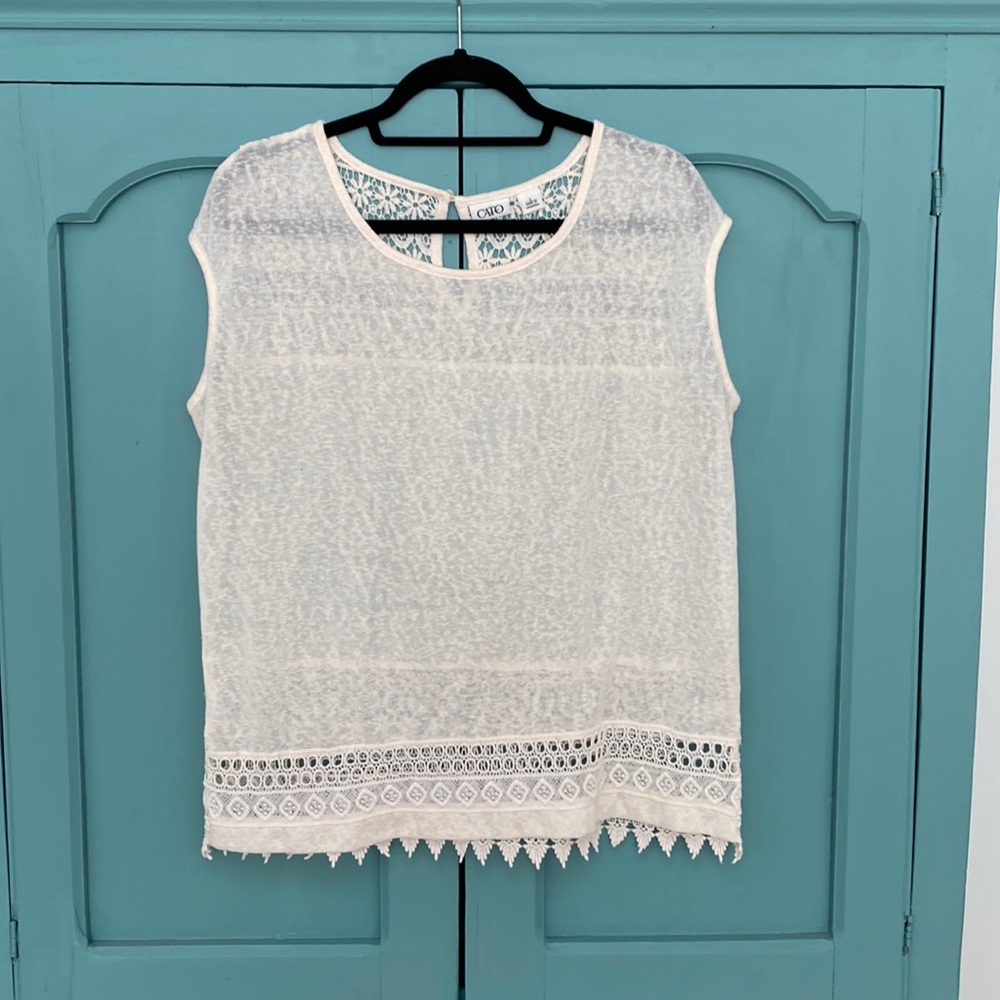 Cato White Lace-Trim Sleeveless Top